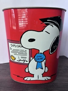 Vintage 1969 Cheinco Peanuts Charlie Brown Snoopy Schule rot Metall Mülleimer Retro - Bild 1 von 15