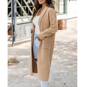 LOFT Cozy Pocket Coatigan Strickjacke hellbraun camel {50} - Bild 1 von 6