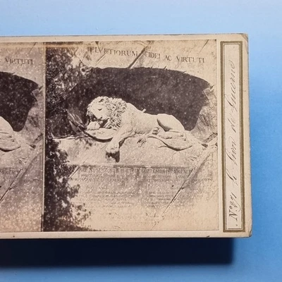 Lucerne Stereoview 3D C1875 Real Photo The Lion Stone Statue Switzerland - Image 1 of 3