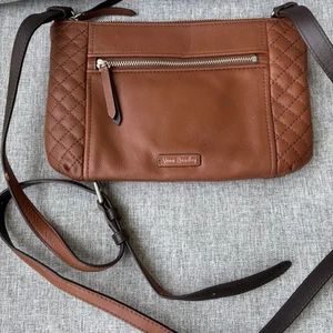 Vera Bradley Carryall Triple Compartment Crossbody Mocha Brown Quilted Leather - Picture 1 of 14