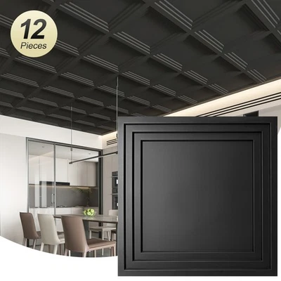 Azulejos de techo Art3d 24X24 pulgadas, 12 piezas azulejos de techo abatibles 2X4 pies para rejilla suspendida Foto 1 de 4