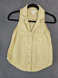 Maeve Anthropologie Size 2 Tank Top Collar Shirt Button Up Yellow Linen Blend  - Picture 1 of 9
