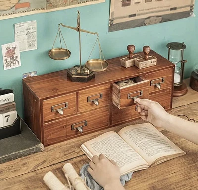 Vintage Holz Schubladenbox Aufbewahrungsbox Holzbox mit 6 Schubladen - Bild 1 von 4