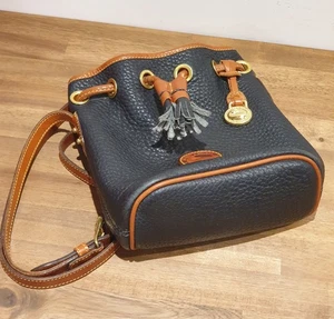 Vintage Leder Messing Bucket Bag Dooney & Bourke USA Allwetter dunkelblau hellbraun - Bild 1 von 20