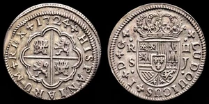 Luis I (1724). 2 reales. 1724. Sevilla. J. (Cal-29). Ag. 5,58 gramos. Ligerament - Foto 1 di 3