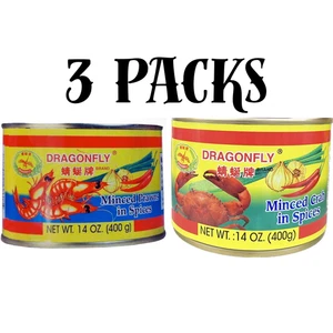 3 Cans Dragonfly Minced Crab or Prawns in Spices 14 oz (400g) – Choose Flavor - Picture 1 of 11