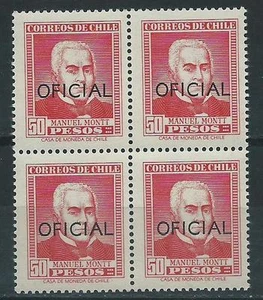 CHILE OFICIAL 50 Pesos red Manuel Montt MNH block of 4 - Picture 1 of 2