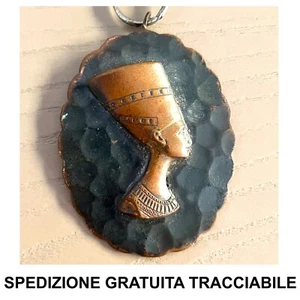 COLLANA IN METALLO UNISEX EGIZIA EGITTO NEFERTITI COLOR BRONZO RAME VINTAGE - Foto 1 di 2