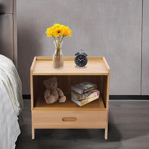 Bamboo Nightstand Bedside End Table Drawer Bedroom Storage Organizer Side Table - Picture 1 of 24