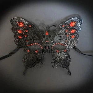 Masquerade Mask | Butterfly Masquerade Mask Black with Red Rhinestones - Picture 1 of 4
