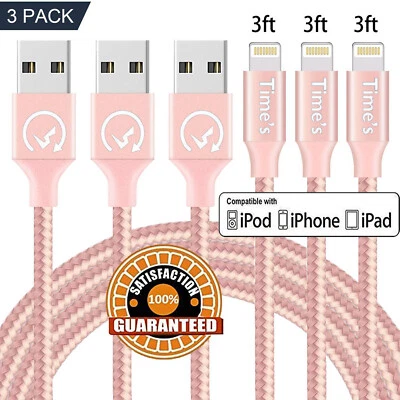 Paquete de 3 cables USB de carga rápida para iPhone 6/7/8 Plus/XR/xs/Max 11/12/13 Pro iPad Foto 1 de 4