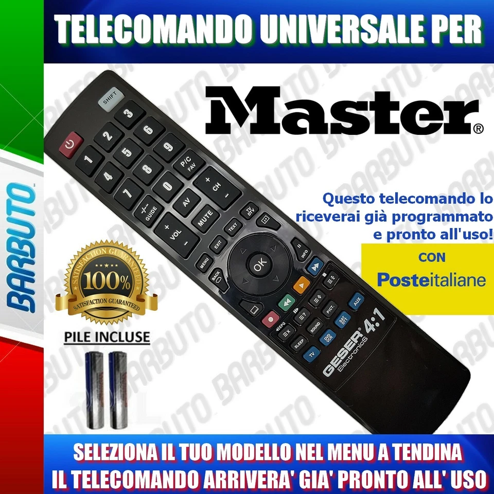 TELECOMANDO UNIVERSALE MASTER CLICCA SUL TUO MODELLO LO RICEVERAI GIA PRONTO - Immagine 1 di 1