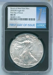 2020-W Americano Plateado Águila 1 OZ 999 NGC MS70 Fdoi Oeste Punto Mint -ST172 - Imagen 1 de 2