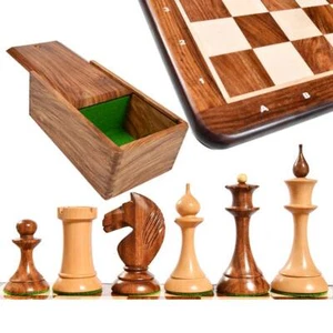 Juego de ajedrez soviético letón de los años 50 - madera de Sheesham - caja - tablero de ajedrez de notación - Imagen 1 de 10