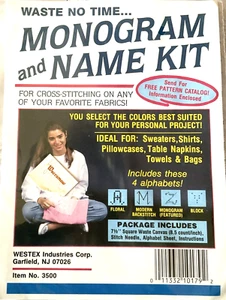 Monogram and Name Kit With 4 Alphabet Styles 7-1/2" Square Waste Canvas New - Picture 1 of 2