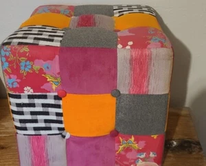 POUF - SQUARE PATCHWORK Ottoman Pouf - Square Patchwork Footstool - Picture 1 of 7