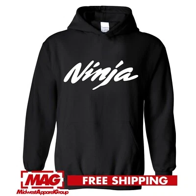 KAWASAKI NINJA SCHWARZ HOODIE WEISS Logo Racing Sweatshirt Motorrad Motor Bike - Bild 1 von 3