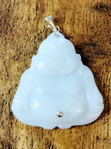 14K Real Gold Natural Green & White Jade Carved Laughing Buddha Pendant 16.53g - Picture 1 of 17
