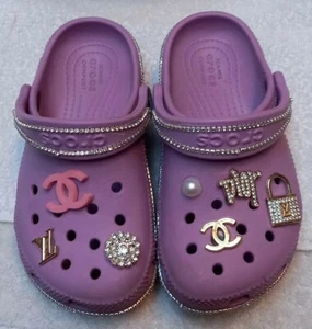 Custom Iconic Crocs with BLING CHARMS PURPLE C10 EC - Picture 1 of 12