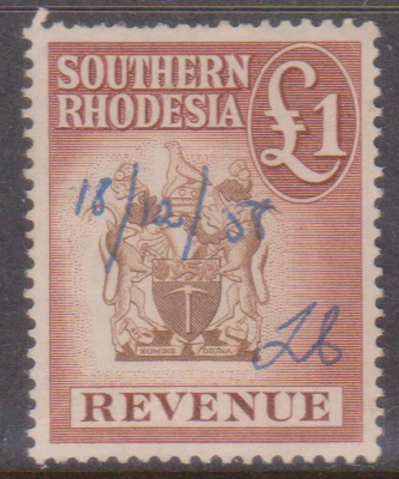 (F205-194) 1958 Southern Rhodesia 1pound stamp (GS)  - Image 1 of 1
