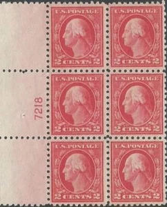 Plate Block of 6 stamps - Scott 425 - 2 cent - George Washington - 1914 - MNH - Picture 1 of 1