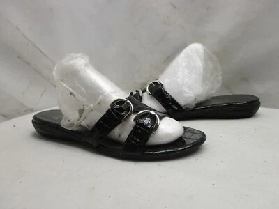 Stuart Weitzman Black Patent Leather Croc Embossed Slip On Sandals Size 7.5 M - Image 1 of 4