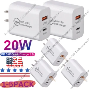 PD 20W USB-C Dual Port Adapter Wall Charger For iPhone 11 12 13 Pro Max SAMSUNG - Picture 1 of 14