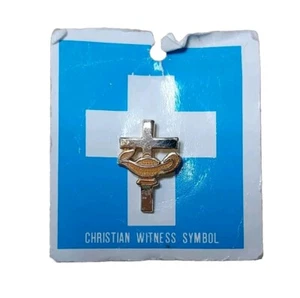 Christian Witness Symbol Gold Tone Cross w/ Genie Lamp Lapel Pin Vintage - Picture 1 of 6