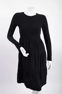 Zara Womens Dress S Crew neck A-Line Black Long Sleeve Knee Length 0264/458 NWT - Picture 1 of 6