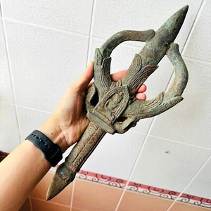 Antique Vishnu Trident Trishul Bayon Khmer Bronze Deity Vajra Indra Dorje #17972 - Picture 1 of 12