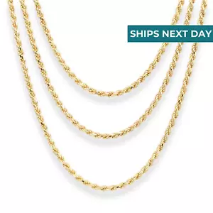 Gold 1.5mm-3mm Rope Chain Italian Pendant Necklace 16"-26" 925 Sterling Silver - Picture 1 of 8