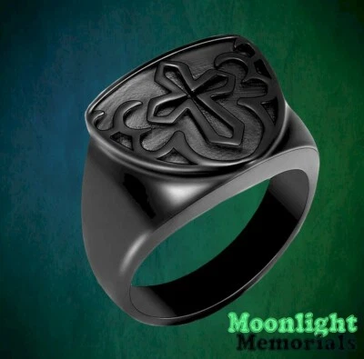 Nuevo anillo conmemorativo de urna de ceniza de cremación en relieve de cruz Foto 1 de 4