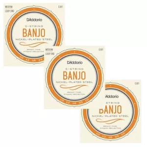 D'Addario Banjo Strings 3 Sets Nickel Steel Loop End Medium EJ61 - Picture 1 of 5