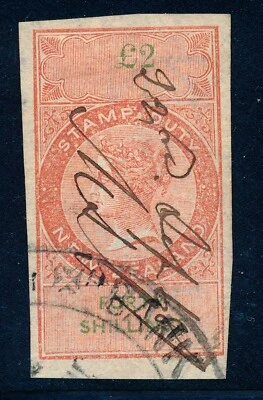 1867 Nueva Zelanda £2 sello de ingresos fiscales, descalzo #62, usado, imperforado Foto 1 de 4