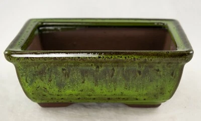 Rectangular Shohin Bonsai, Succulent Pot  6"x 4.5"x 2.25" w / Mesh - Moss Green  - Image 1 of 4