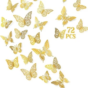 72Pcs 3D Butterfly Wall Stickers Art Decals Home Room Decorations Decor 6 Styles - Picture 1 of 11