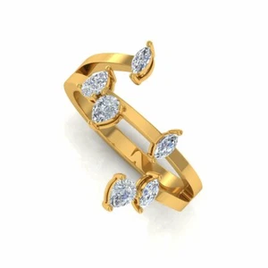 0.73 Ct Lab Grown CVD Pear Marquise Diamond Cuff Ring 14k Yellow Solid Gold Gift - Picture 1 of 6