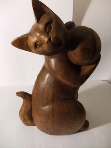 statuette bois - chat jouant avec une balle - tres bon etat  - Picture 1 of 11