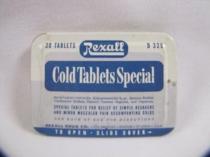 Rexall Cold Tabs speciale scivolo di latta vintage latta vintage - Foto 1 di 7
