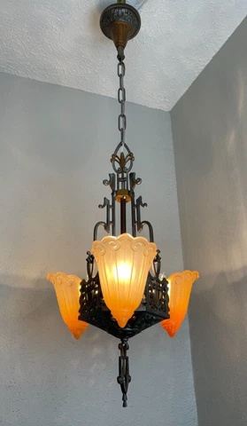 1930s Lincoln Art Deco 3 Light Slip Shade Fixture Cover