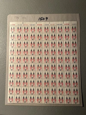 Scott 1509 10 Cent Stamps Crossed Flags 1973 Full Sheet Of 100 MNH OG - Image 1 of 2