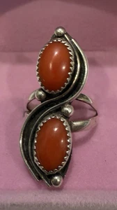 INDIANER VINTAGE STERLING & KORALLE STEIN RING - Bild 1 von 6
