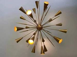 1950Italian Design 24 Light Sputnik Chandelier Ceiling Lamp Urchin Brass Antique - Picture 1 of 8