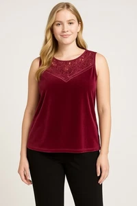 White House Schwarzmarkt Samt Muschel ärmelloses Top M Pinot Spitze neu mit Etikett Urlaub - Bild 1 von 14