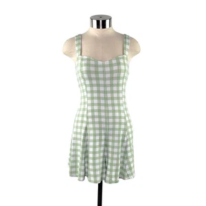 Forever 21 Women's Green & White Plaid Romper Size S Sweetheart Neck Back Cutout - Picture 1 of 10