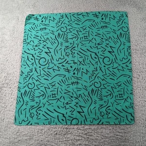 Vintage 1980s Bandana Mens Handkerchief Cotton Selvedge 21x21 Teal Abstract Pop - Picture 1 of 12
