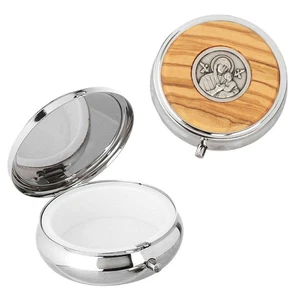 Hostiendose 6cm Mutter immerwähr. Hilfe – Metalletui Olivenholz - Picture 1 of 6