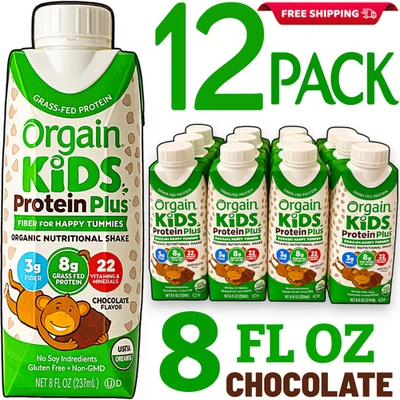 Orgain Kids питательный протеин плюс шейк шоколад USDAOrganic 8 унций 12PACK 7/26 - Изображение 1 из 2