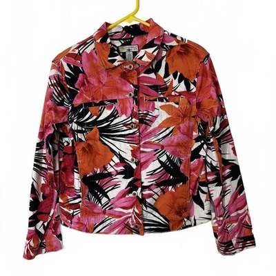 Chaqueta Blazer Mujer Caribbean Joe Talla M Roja Negra Rosa Naranja Tropical Floral Foto 1 de 4