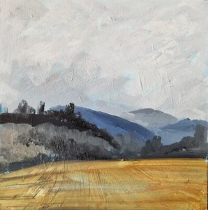 Original oil painting mountain landscape country nature art 8x8" - Picture 1 of 4
